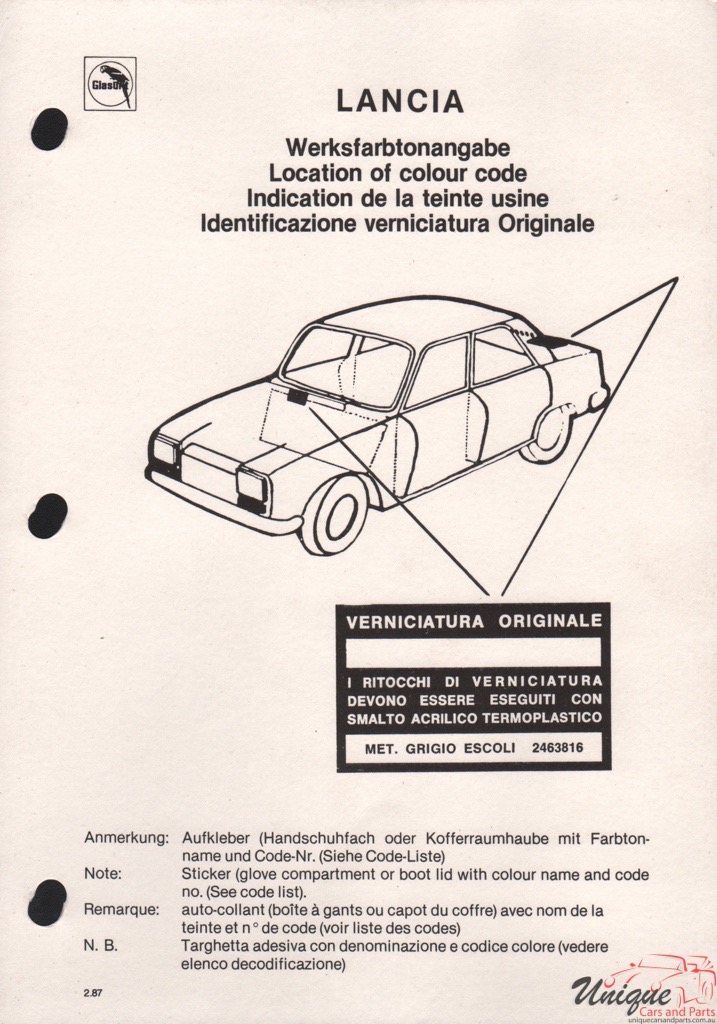 1987 Lancia Paint Charts Glasurit 4